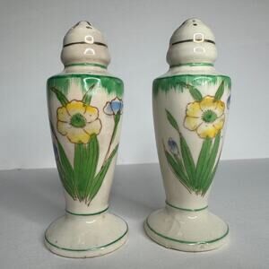 Vintage Porcelain Salt & Pepper Shakers painted with yellow flowers, Japan